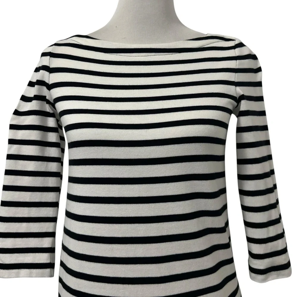 KATE SPADE Broome Street Womens Eyelet Stripe Dress Sz XS Black White Boat Neck